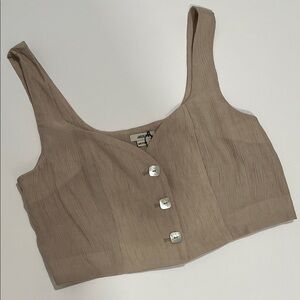 Jason Wu Crepe Cropped Vest Sz Large Tan Neutral Beige Lined Pearlized Buttons